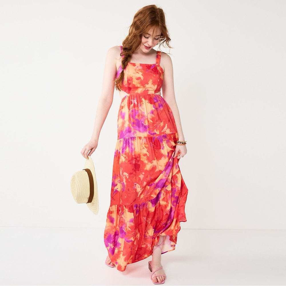 Kohl's Orange and Red Sleeveless Maxi Sundress